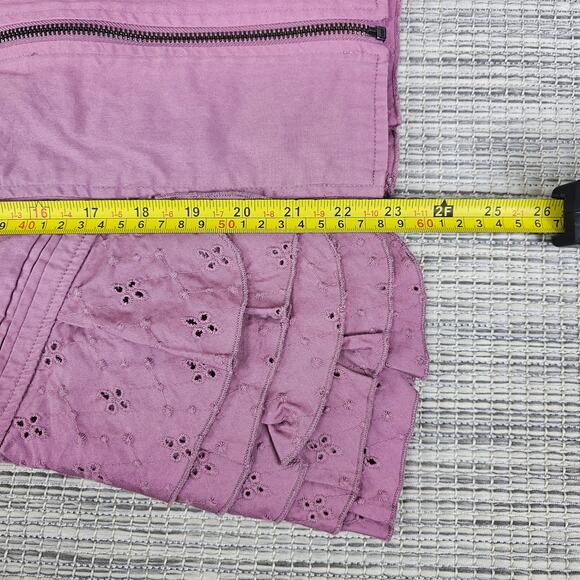 LOGO By Lori Goldstein Women Small Purple Eyelet Ruffle Full Zip Shacket Jacket - Picture 10 of 15